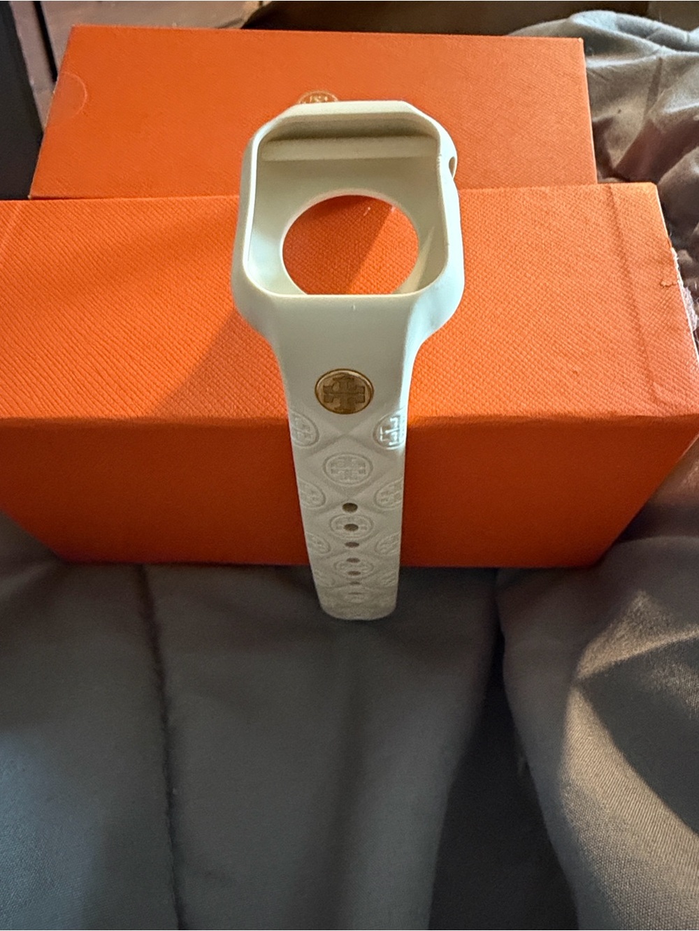 Tory Burch White Silicone Apple Watch Case & Band with Gold Logo